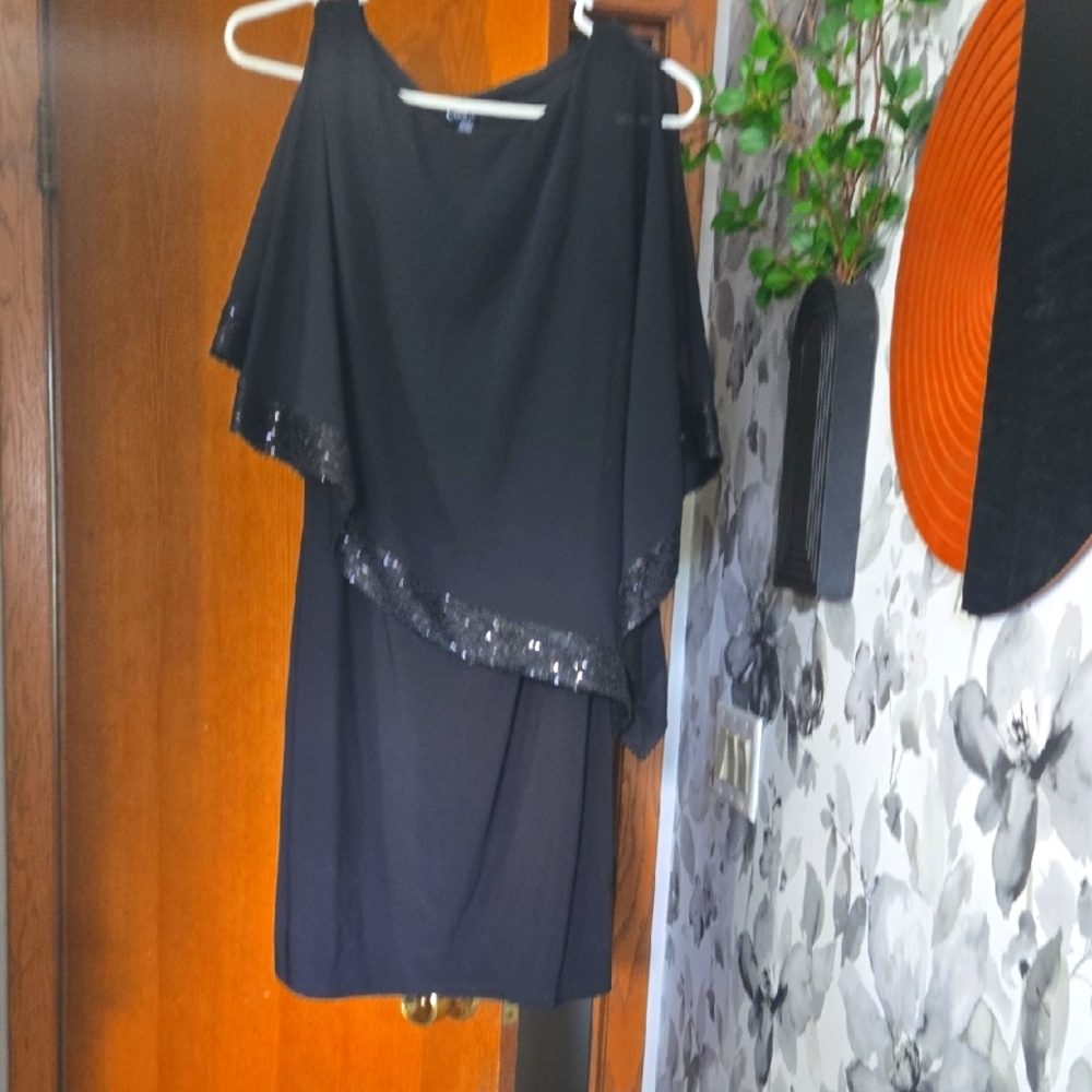 Chaps Black Dress with Sequin Detail